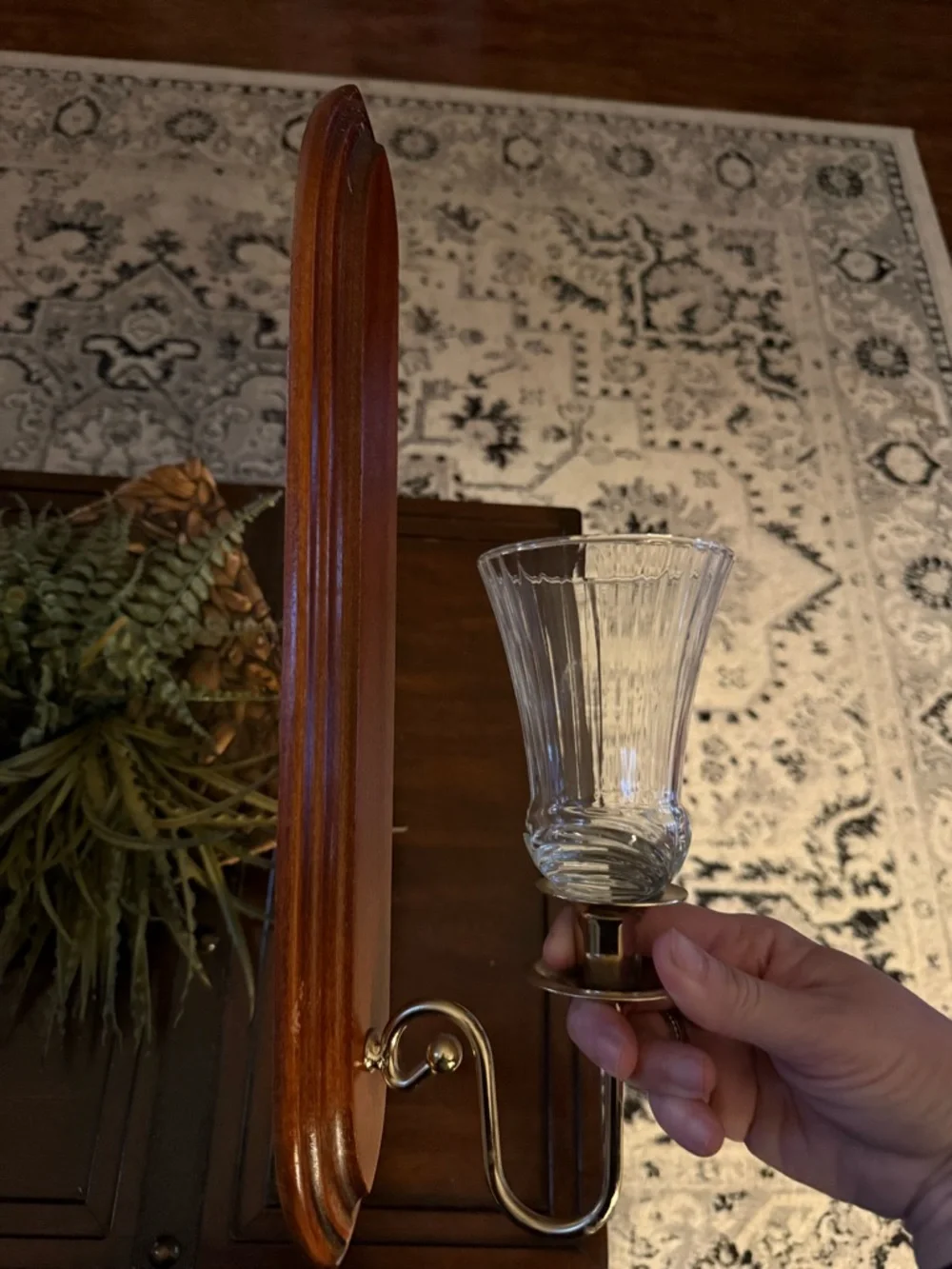 Vtg MCM Home Interior Solid Wood  Brass Tapered Candle Wall Sconce 18